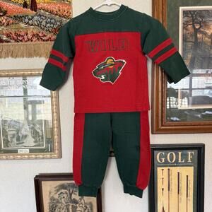 Vintage 90s RARE NHL Minnesota Wild Sweatshirt Sweatpants Combo Set Size Kids 4T
